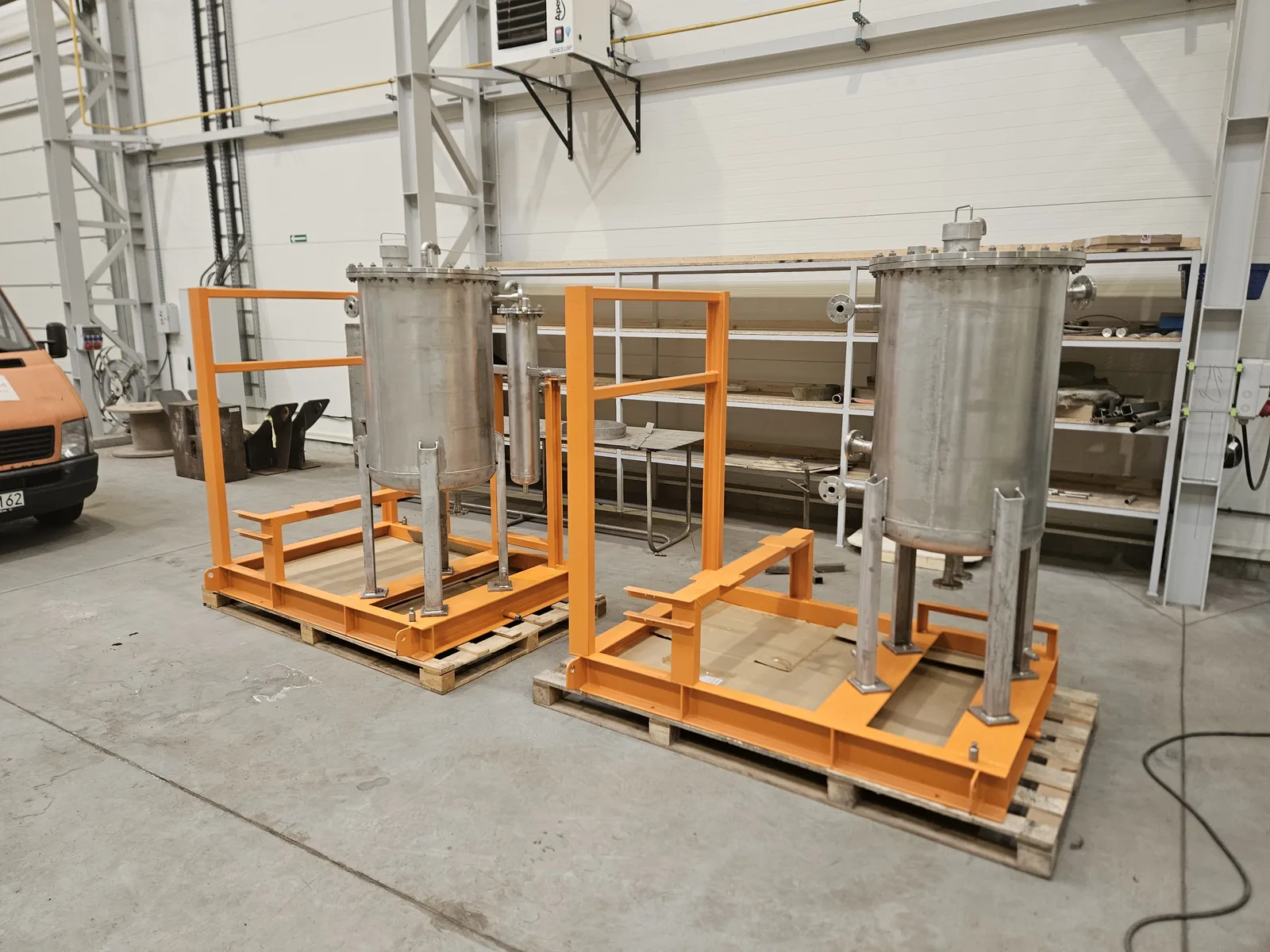 Stainless steel mixers during production